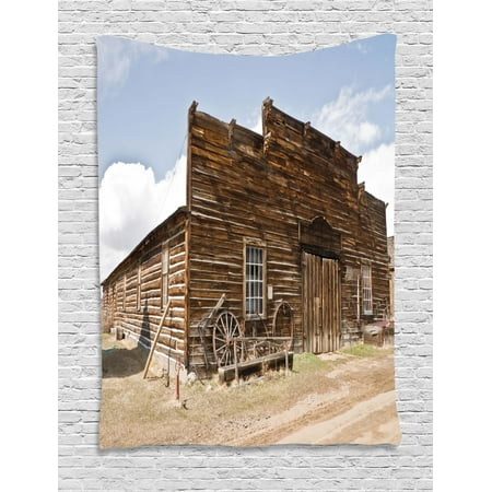 Barn Wood Wagon Wheel Tapestry Abandoned Mercantile With Wagon