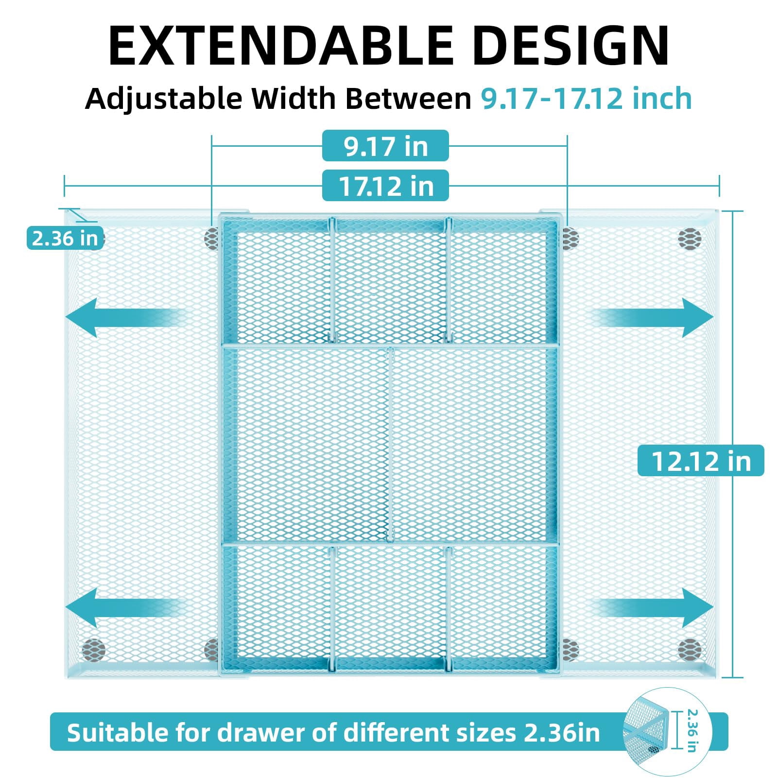 Expandable Desk Drawer Organizer  Mesh Tray With 10 Adjustable Compartments Organizers And Accessories For Office Supplies Makeup & Vanity (expandable-blue)