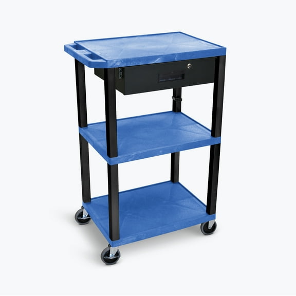 FSE 373-UCPL1BU-B-WTD 42"H 3-Shelf Utility Cart - Drawer, Blue Shelves, Black Legs