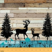 jejeloiu Jungle Animal Deer Fabric by the Yard 1 Yard,Rustic Cabin Wood Home Decor Fabric by the Yard,Country Flower Pine Sewing Fabric For Boys Kids,Microfiber Bedroom Decor