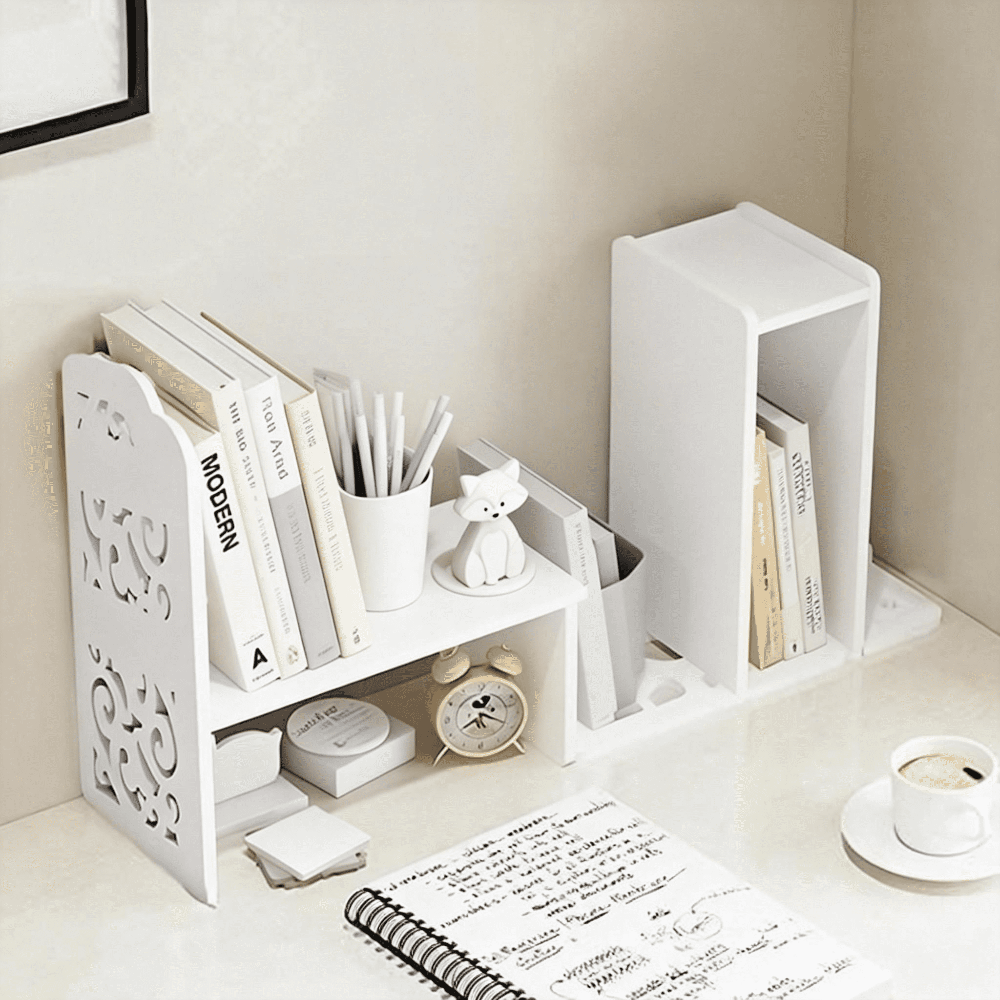 Trustale 5-Compartment Desk Organizer Shelf & Storage, White