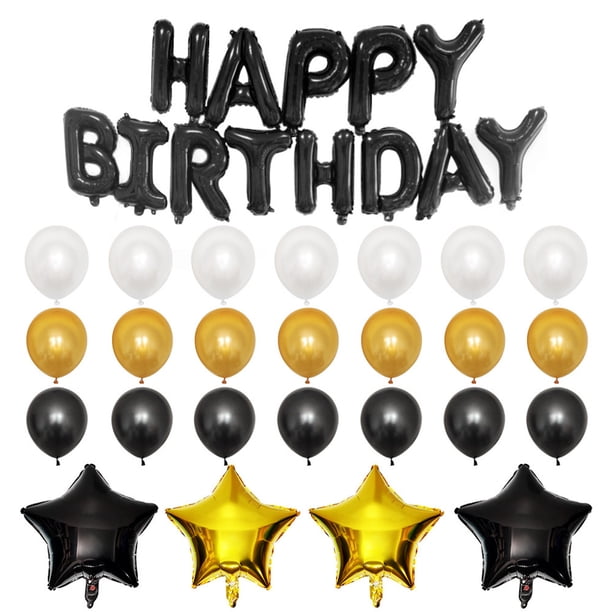 Kit de globos negros con estampado de felicitación de cumpleaños, 26 unidades, láminas de látex