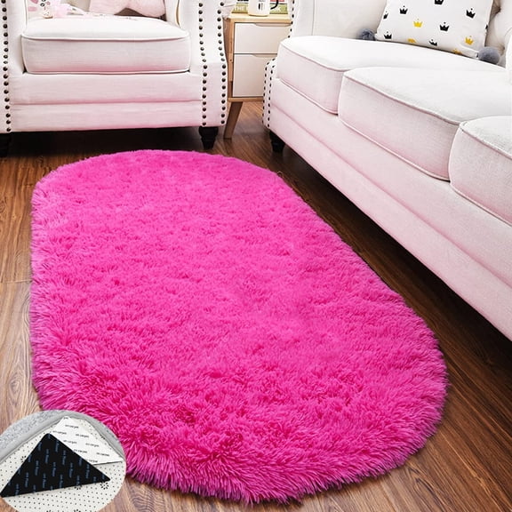 FUDAKUNA Modern Fluffy Area Rug Shaggy 32" x 63" Oval Soft and Comfortable Plush Carpet for Bedroom