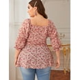 thumbnail image 3 of XCHQRTI Women Floral Print Chiffon Long Sleeves Blouse Shirts Women V Neck Plus Size Tops, 3 of 8