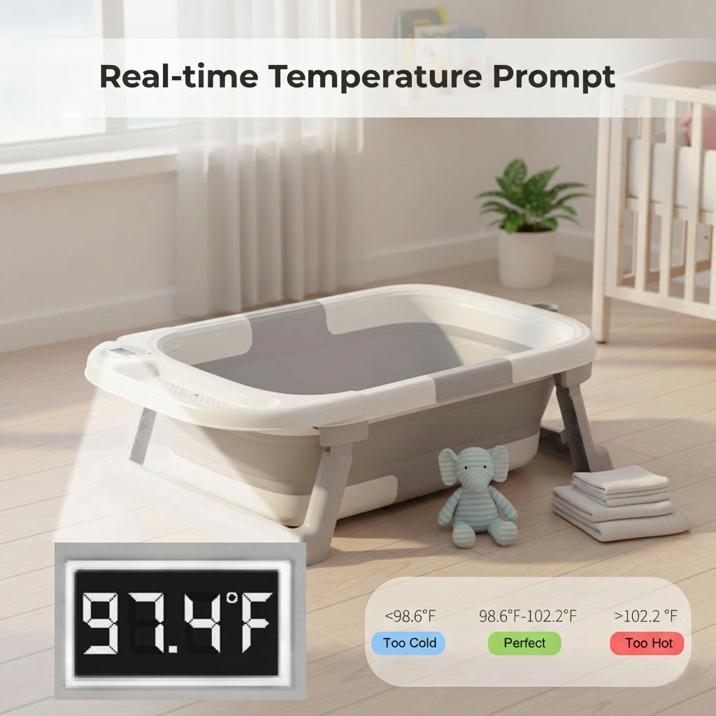 Oioane Collapsible Baby Bathtub with Thermometer photo 3