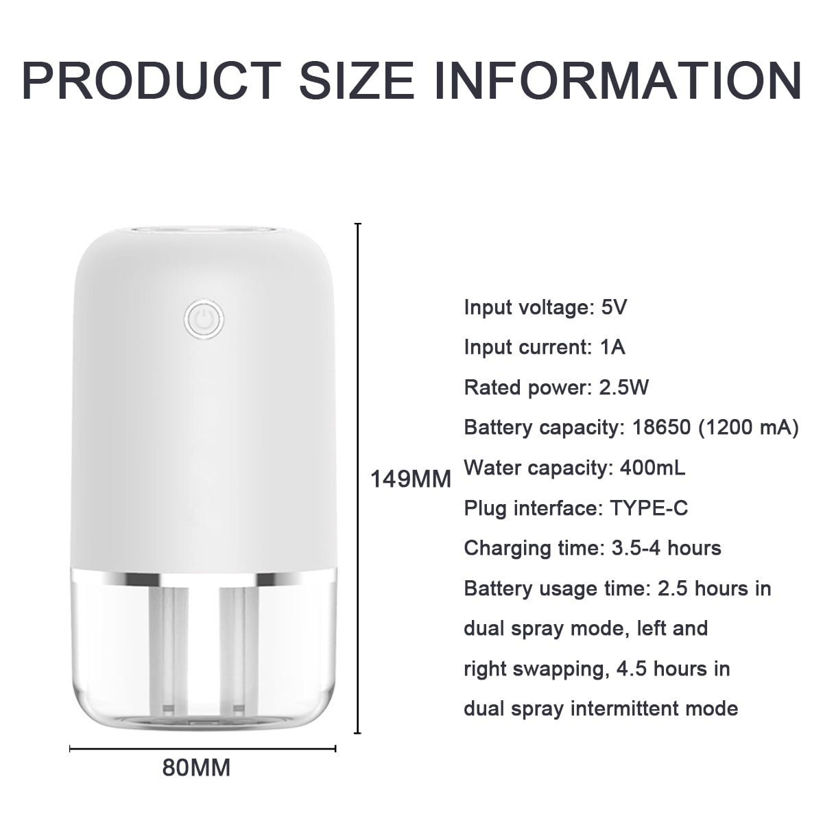Small Humidifier, 500ml Portable Mini Humidifier, Personal Cool Mist Dual Jet Humidifiers, Dual Mist Ports, Auto Shut-Off, Desk Humidifier for Baby Bedside Travel Plant Car-White