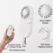 Portable Foldable Mini Fan 0-199 Speeds, Handheld Turbo Fan with Power Display & Flashlight, Type-C Rechargeable Small Personal Fan for Travel, Office, Outdoor, Gym, Unisex Adults - White