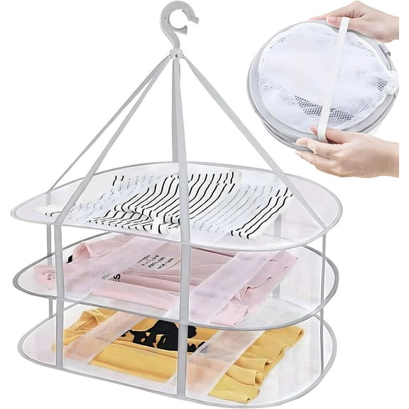 Caliee 3Tier Hanging Sweater Drying Rack Flat Mesh Foldable Clothes Drying Rack Large Capacity Windproof Laundry Drying Rack for Indoor Outdoor