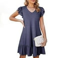 thumbnail image 2 of Women's Flowy V Neck Peplum Dress Casual Short Sleeve Loose Fit Comfortable Summer Tunic Stylish Elegant Outfit, 2 of 2