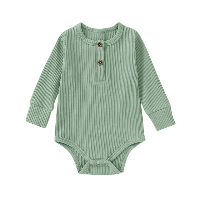 Spring/Fall Clothes, HVOBBTY Kid's Fashion Long Sleeve Soft Romper, Comfortable Solid Color Long Sleeved Daily Clothes Green 18 Months