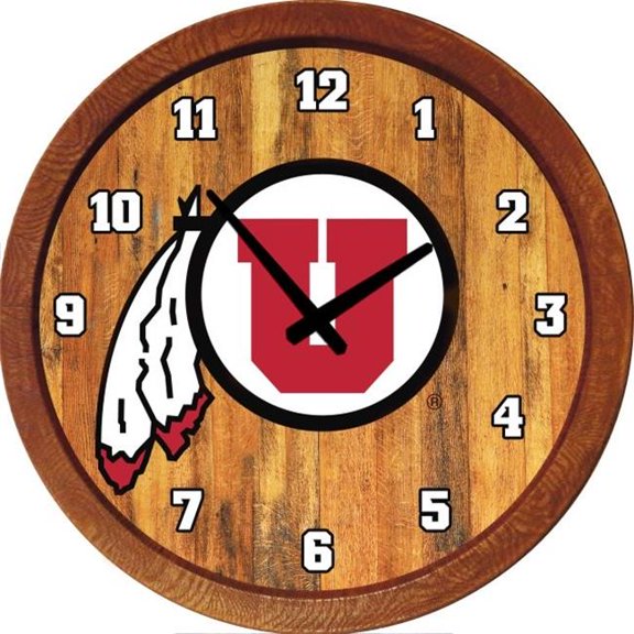 Grimm Industries UT-560-01 20 in. Barrel Team Wall Clock - Utah Branded Primary Logo, Brown