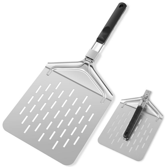 Perforated Pizza Peel 22.2×9.4 Inch Rectangular Pizza Turning Peel with Handle Stainless Steel Pizza Peel Paddle Foldable Pizza Spatula Non-Stick Pizza Paddle for Home Kitchen Pizza Cake