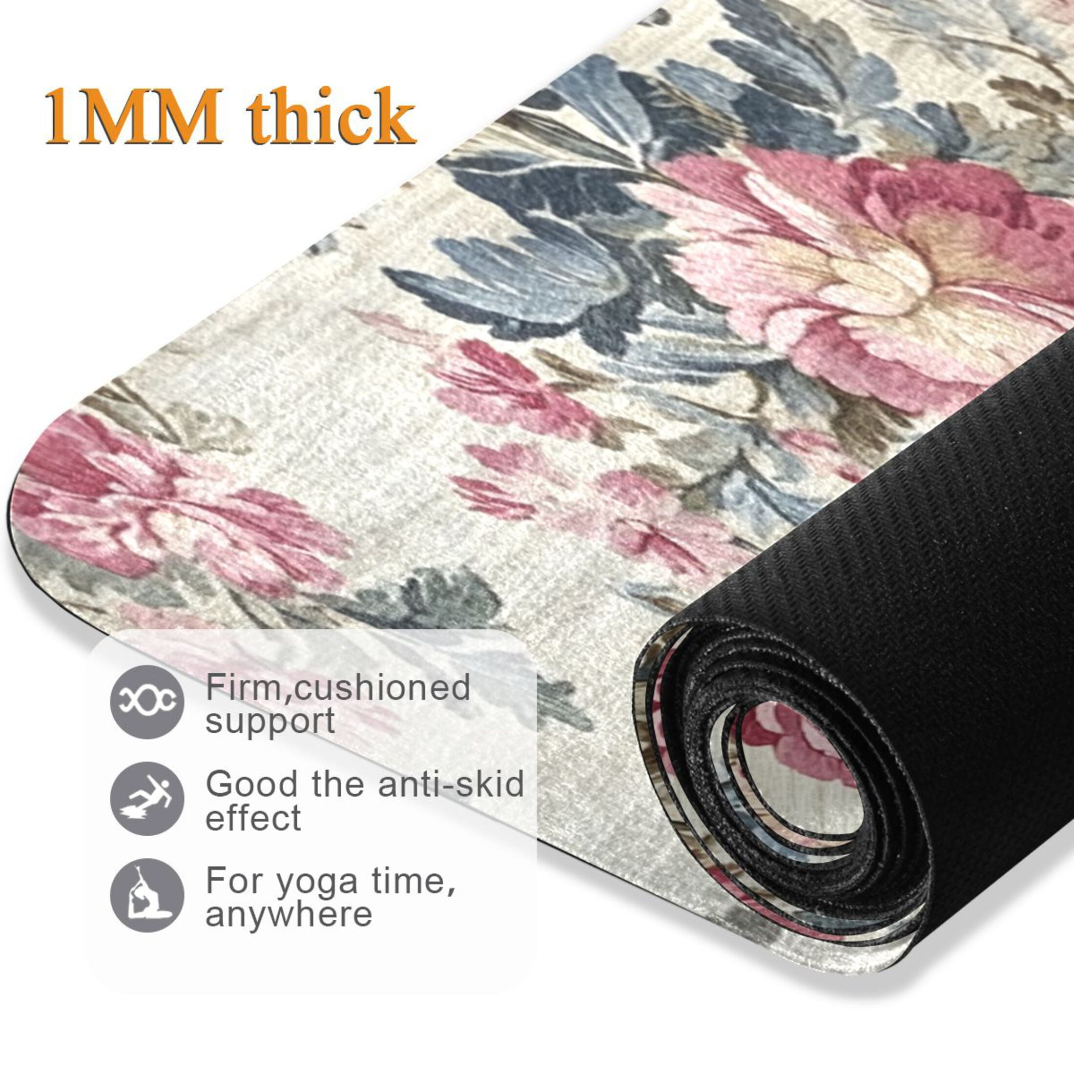 BZSMCE Yoga Mat Women Vintage Floral Textile in Pastels Fitness Mat