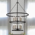 thumbnail image 4 of Vanity Art 10 Candle Style Light Wagon Wheel Chandelier Light Fixture | Modern Hanging Ceiling Lights Fixtures for Dining Room Living Room Bed Room, Kitchen, Classic Black/Brass Dust, SJT31910BK-BD, 4 of 9