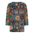 thumbnail image 5 of GEWSEY 3/4 Length Sleeve Tops for Women Henley V Neck Summer Shirts Casual Button Down Shirt Floral Print Blouses (Dark Green, M), 5 of 5