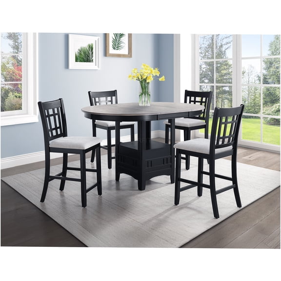 JERFIT 5-Piece Counter Height Dining Set with Extendable Table and Upholstered Chairs for Kitchen and Dining Room