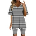 thumbnail image 3 of Frostluinai Striped Sets for Women 2 Piece V Neck Short Sleeve Tunic Tops Slim Fit Biker Shorts Color Block Loungewear Sets Gifts, 3 of 4