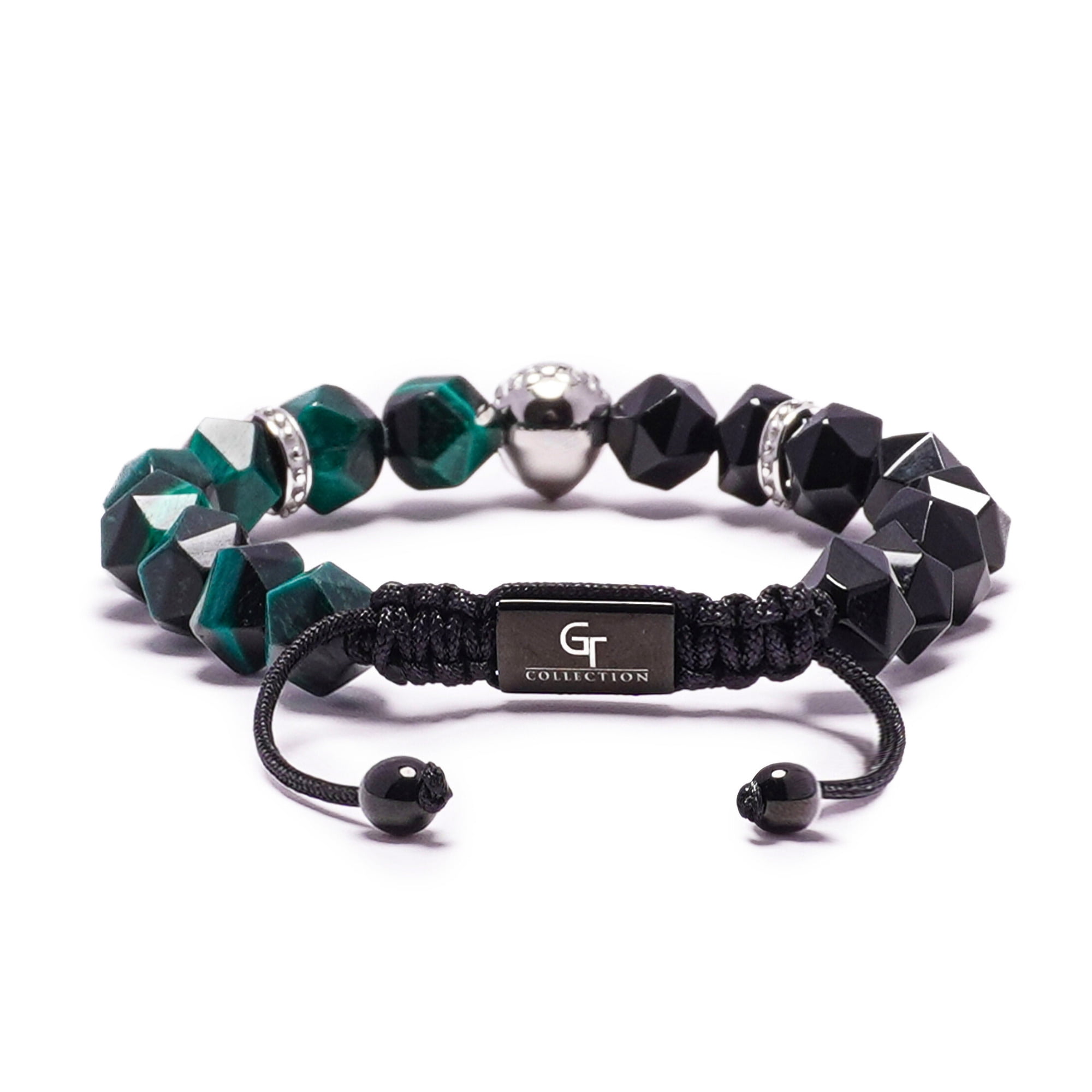 Men's GREEN TIGER EYE, ONYX Bracelet with Silver LION Head | Gift for Men | One Size Fits All | 100% Natural | Gemstone Adjustable Bracelet