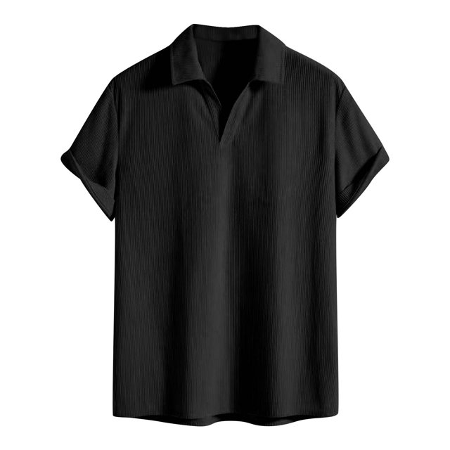 Fengqque Mens GOLF Shirts V Neck Textured GOLF Shirt Quick-Dry Golf Shirts Black M(M)