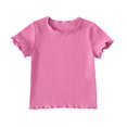 thumbnail image 2 of AherBiu Girls T Shirts Ruffle Short Sleeve Tops Cotton Soft Tee Tops Crewneck Casual Solid Color Tshirts 1-9 Years, 2 of 4