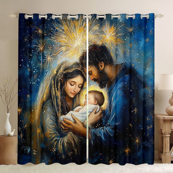 Manfei Merry Christmas Black Out Curtains,Gold Glitter Print Curtains Pack of 2 (42x63 Each),Oil Painting Artistic Bedroom Curtains For Boy Girl,Luxury Bedroom Decor