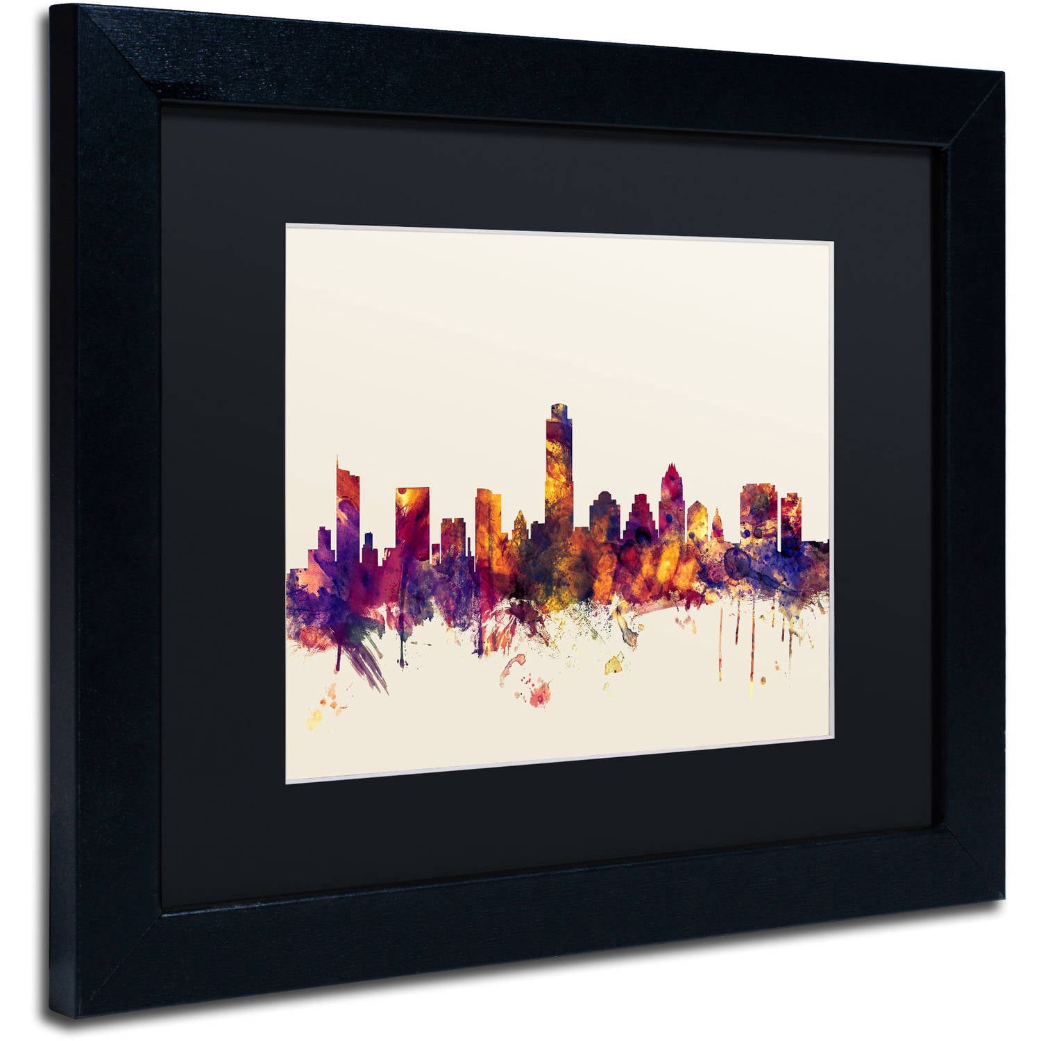 Trademark Fine Art "Austin Texas Skyline" Canvas Art by Michael Tompsett, Black Matte, Black Frame