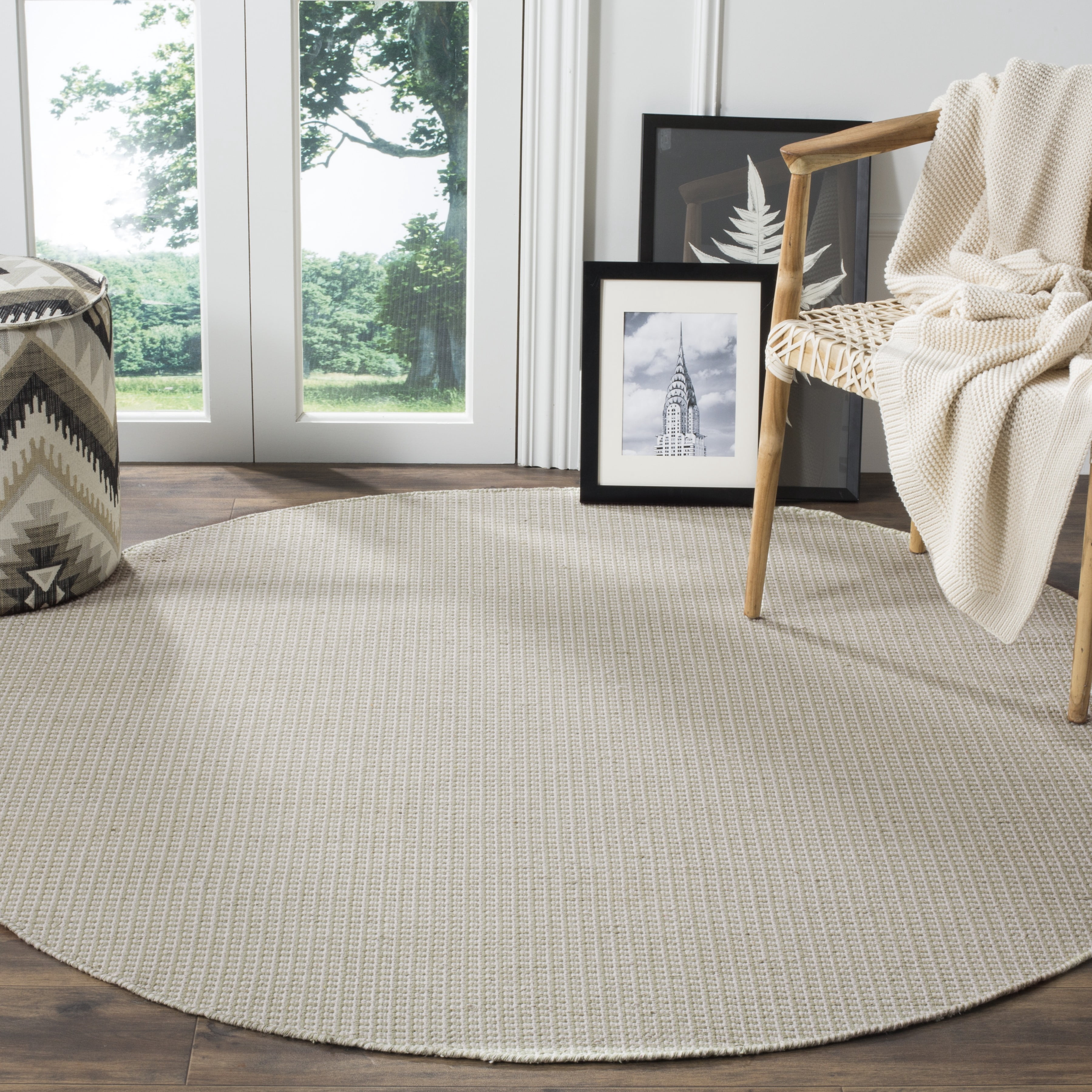 SAFAVIEH Montauk Patton Geometric Cotton Area Rug, Ivory/Green, 4' x 4' Round