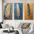 thumbnail image 1 of Designart "Exquisite Boho Glam Blue Feather Painting" Feathers Framed Wall Art Set Of 3 - Gold Modern Frame Gallery Set For Office Decor, 1 of 6