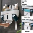 thumbnail image 5 of Portacepillos de dientes multifuncional para montar en la pared, organizador de cepillos de dientes con caja de pañuelos, organizador de cosméticos blanco y azul, blanco y azul, 5 of 5