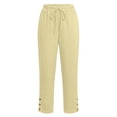 thumbnail image 6 of HomeDM Women's Capri Pants Straight Leg Drawstring Waist Side Button Trim Hem Beige Lounge Trousers with Pockets Size S, 6 of 7
