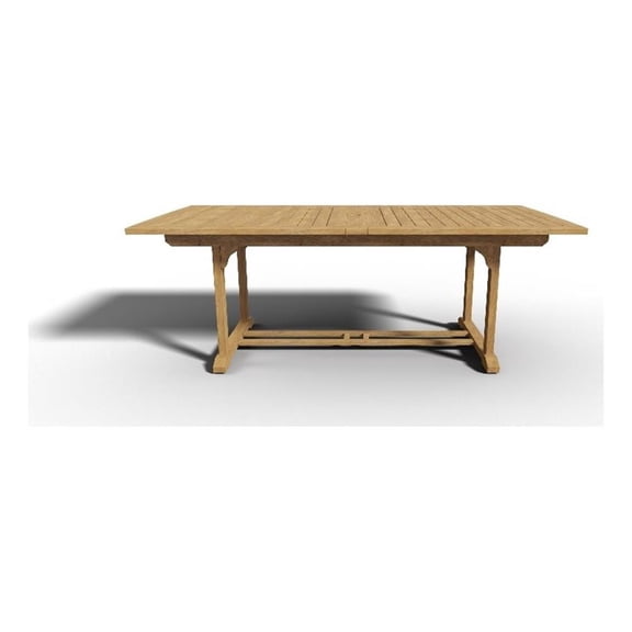 Pemberly Row Teak Outdoor Dining Table with Double Extensions Natural