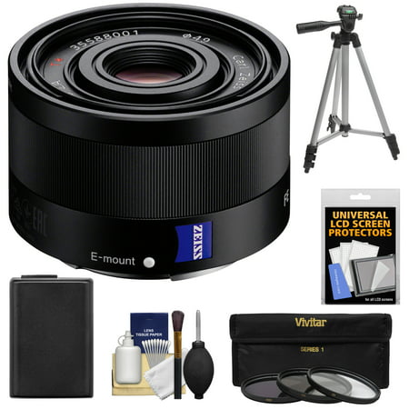 Sony Alpha E-Mount Sonnar T* FE 35mm f/2.8 ZA Lens with NP-FW50 Battery + 3 UV/CPL/ND8 Filters + Tripod Kit for A7, A7R, A7S Mark II, A5100, A6000, (Best 35mm Lens For Sony A6000)