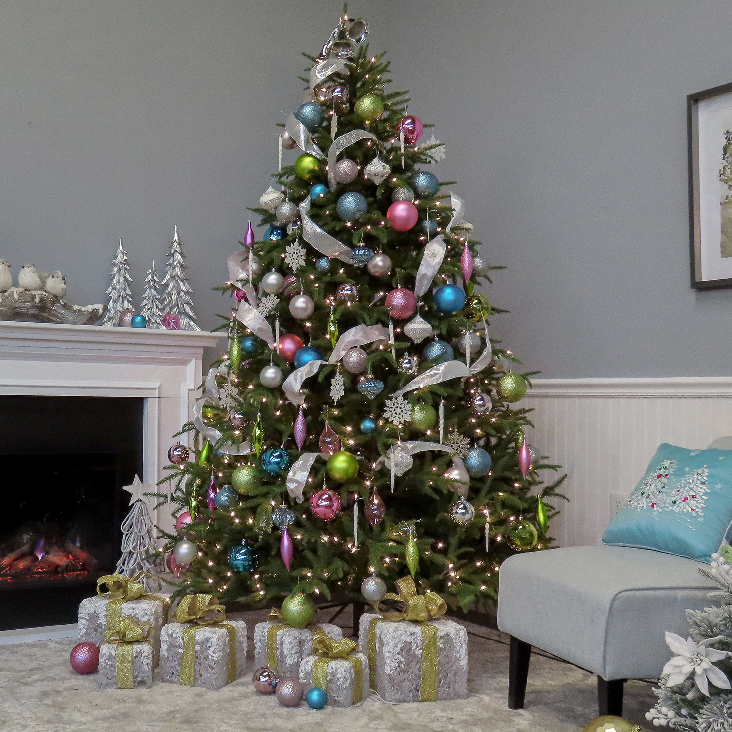 National Tree Company 6.5 ft. Pre-Lit Feel Real® Artificial Fraser Grande Christmas Tree, Green, Dual Color® LED Lights, Includes Stand