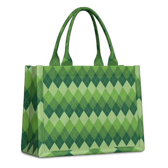 Large Capacity Tote Bag,Green Argyle Pattern Handbag Fashion Luxury Tote Bag,15.7"x13"x 5.1" Inches,Laptop Compatible