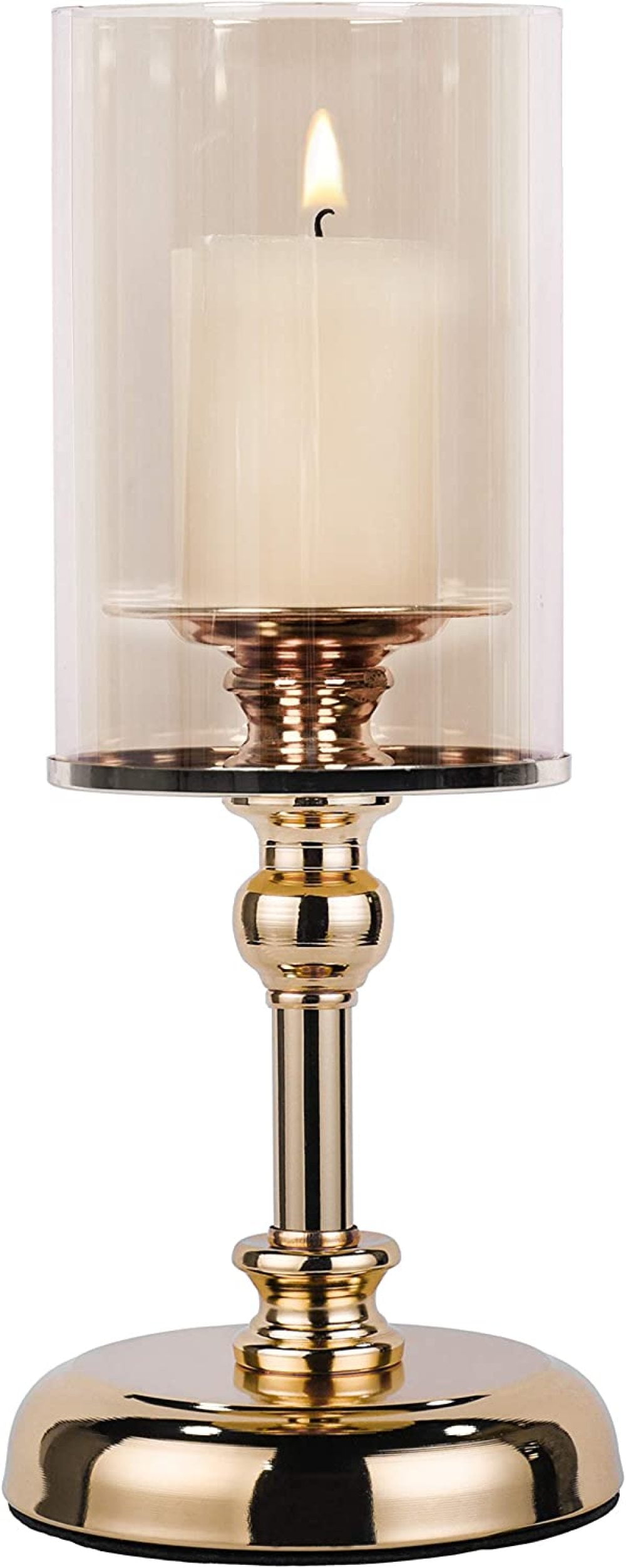 Gold Hurricane Big Hurricane Candle Holder Gold Pillar Candle Holder Premium Gold Glass Pillar Holder with Deluxe Design 