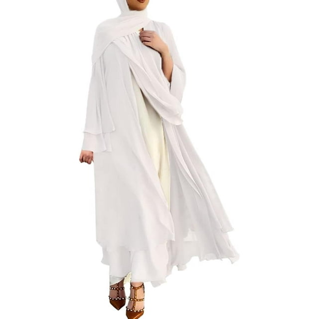 Abayas Robe Musulmane pour Femmes à Manches Longues Abaya Islamique Aïd Dubaï Caftan Robes Moyen-Orient Robe de Prière Robe en Mousseline
