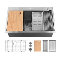 Cobbe Gray 33 inches Multifunctional Drop-in Workstation Kitchen Sink, Stainless Steel Modern Single Bowl Kitchen Sink with Accessories