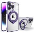 thumbnail image 7 of Magnetic Series Designed for iPhone Case[Compatible with MagSafe][Military Drop&Camera Lens Protection] Crystal Clear Plated Rotatable Ring Holder Stand Cover (Pink,iPhone 13 Pro), 7 of 7