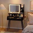 thumbnail image 1 of 31.5" Makeup Vanity Desk with LED Lighted Mirror, 3 Color Lighting Modes, Built-in Power Outlet and 2 Drawers, Modern  Black Dressing Table for Bedroom, 1 of 6