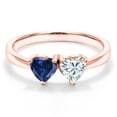 thumbnail image 3 of Gem Stone King 18K Rose Gold Plated Silver Fashion Right-Hand Ring Heart Shape Blue Created Sapphire and Moissanite (0.92 Cttw, Size 6), 3 of 6