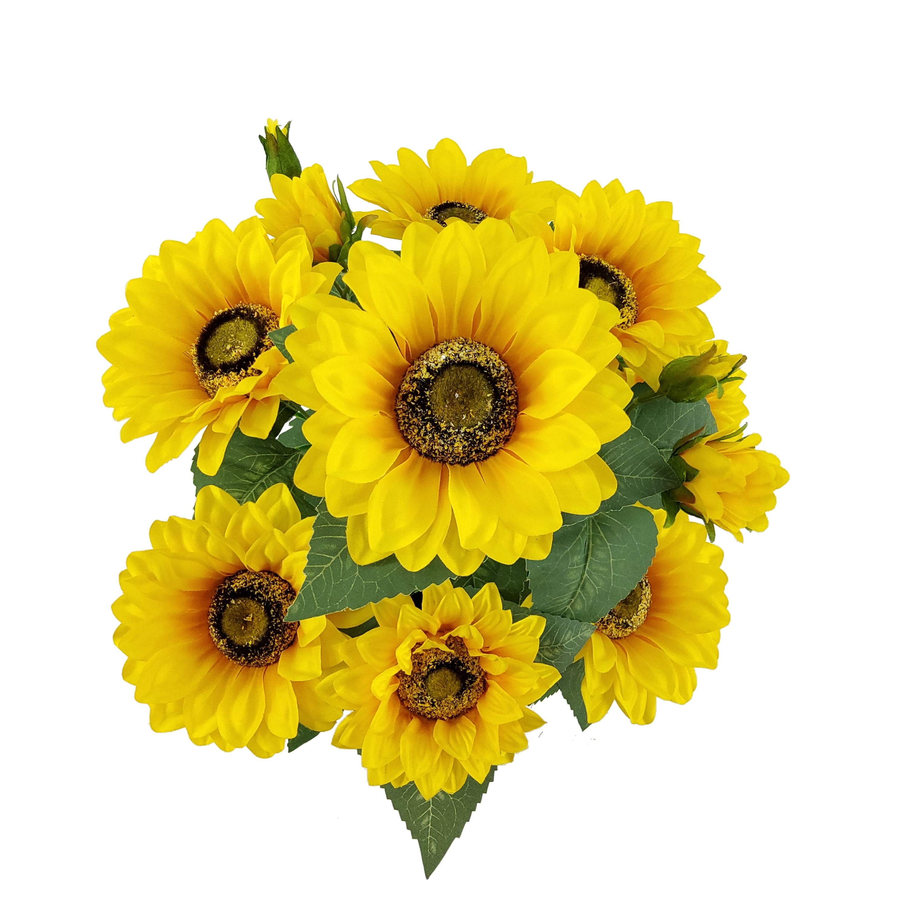 Mainstays Indoor 15 in Artificial Polyester Sunflower in Plastic White Pot, Yellow Color.