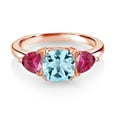 thumbnail image 2 of Gem Stone King 18K Rose Gold Plated Silver Sky Blue Topaz and Red Created Ruby 3 Stone Engagement Ring for Women (2.86 Cttw, Gemstone November Birthstone, Available in Size 5, 6, 7, 8, 9), 2 of 3