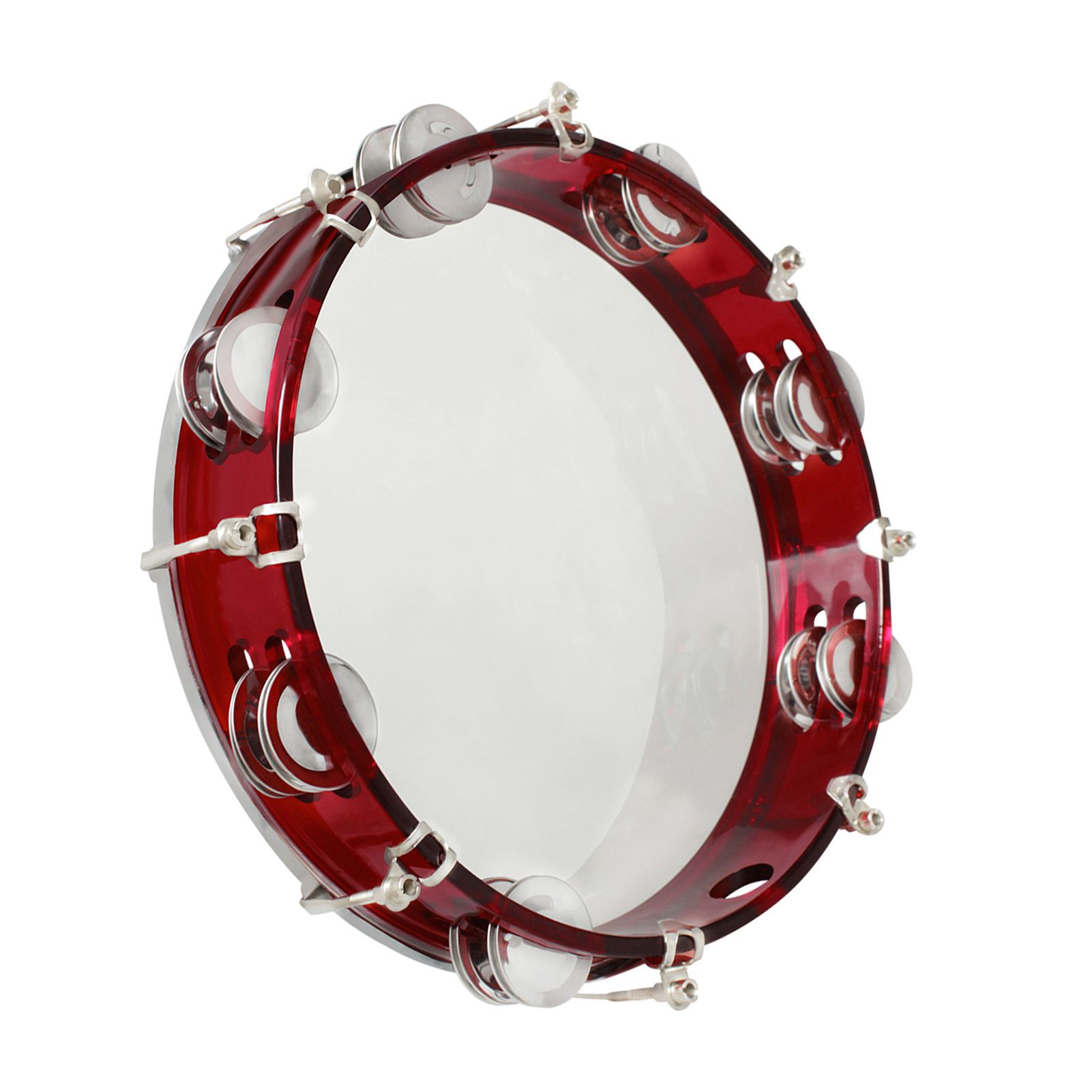 Tambourine for Kids 10 Inch Handheld Red Tambourine Double Row Percussion Drum Set Musical Toy for Performance Adults Kids Tuning Key