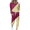 thumbnail image 1 of LMKIHUSA Womens Plus Size Sweatsuit Two Piece Outfits Set Long Sleeve Long Pants Tracksuits Patchwork Spring Fall Sweatsuits 2025 Beige,XXXXL, 1 of 5