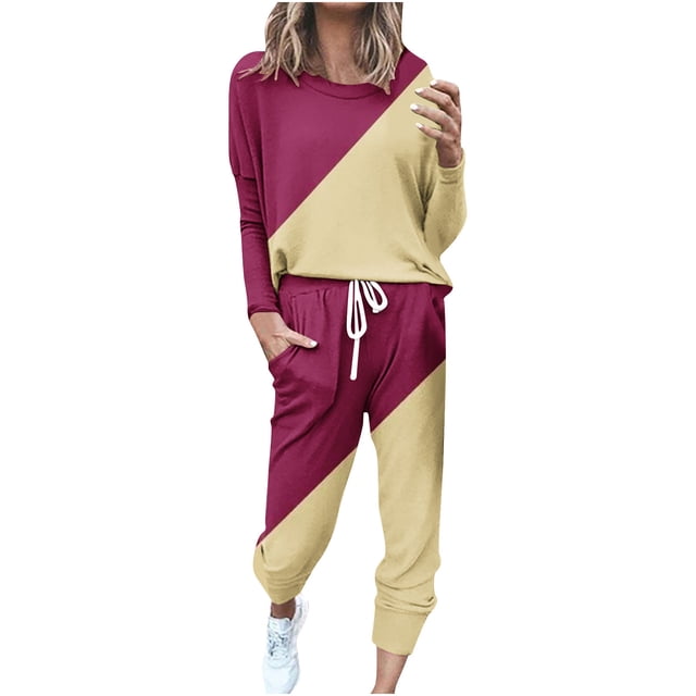 LMKIHUSA Womens Plus Size Sweatsuit Two Piece Outfits Set Long Sleeve Long Pants Tracksuits Patchwork Spring Fall Sweatsuits 2025 Beige,XXXXL