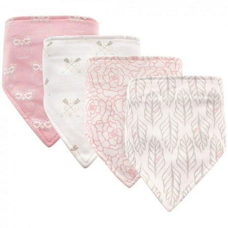 UPC: 0660168514063 | Hudson Baby Infant Girl Cotton Bandana Bibs 4pk Gray Feather One Size