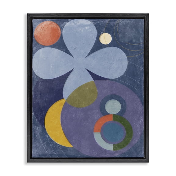 Stupell Industries Modern Blue Retro Curved Shapes Black Floating Frame Canvas Art, 17 x 21, by Victoria Barnes