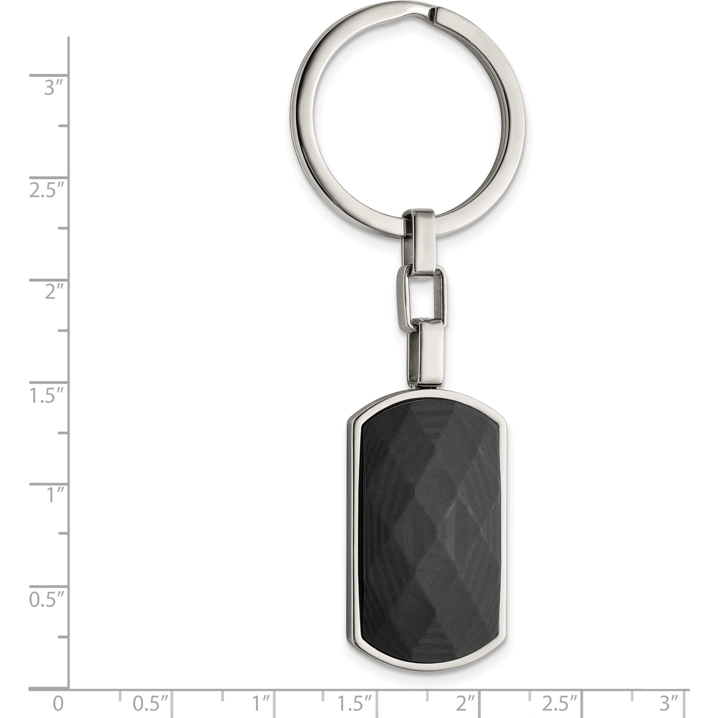 Stainless Steel Polished Solid Black Carbon Fiber Inlay Key Ring (64.72 X 30.15) Made In China srk160