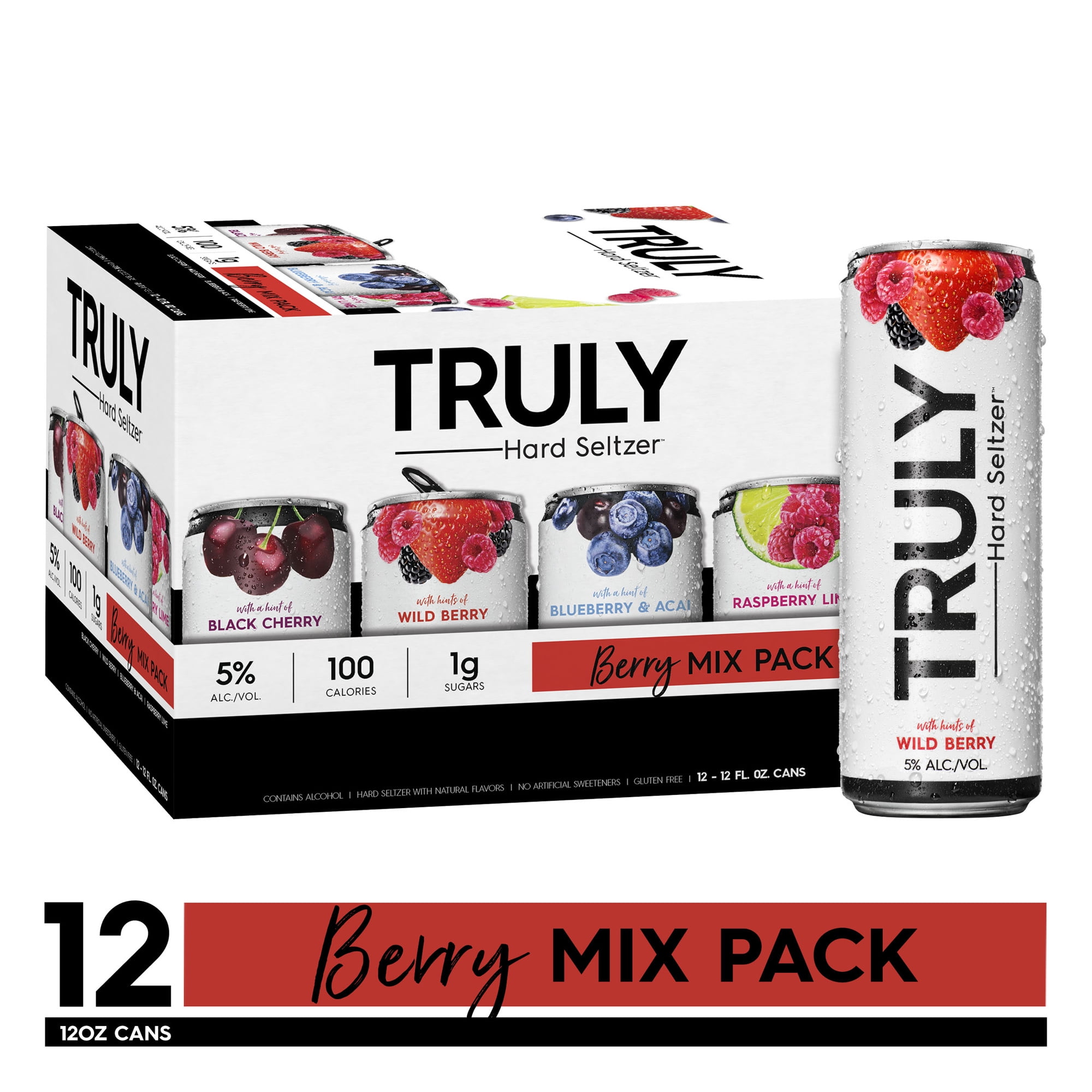 TRULY Hard Seltzer Berry Variety, 12pk, 12oz beer white cans, Gluten