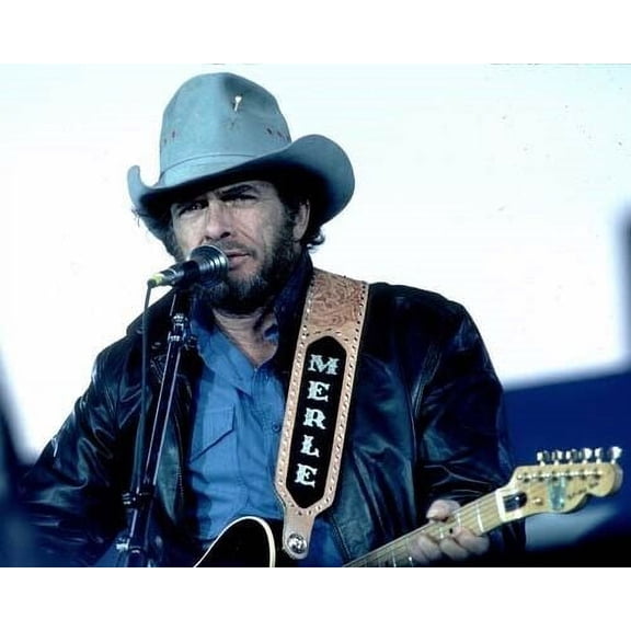Merle Haggard in concert 24x30 inch poster wearing stetson & Merle guitar strap